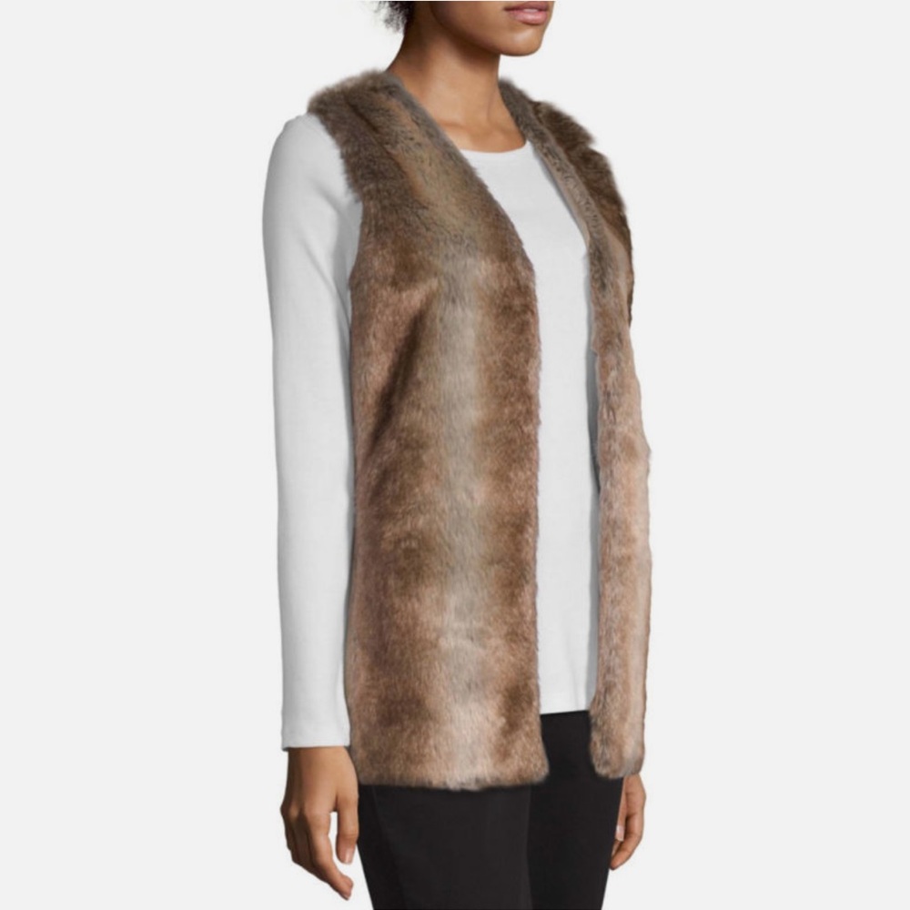 Liz Claiborne Plush Faux Fur Vest w Knit Ribbed Back Texture, Brown, Sz XL, NWOT - Picture 8 of 8